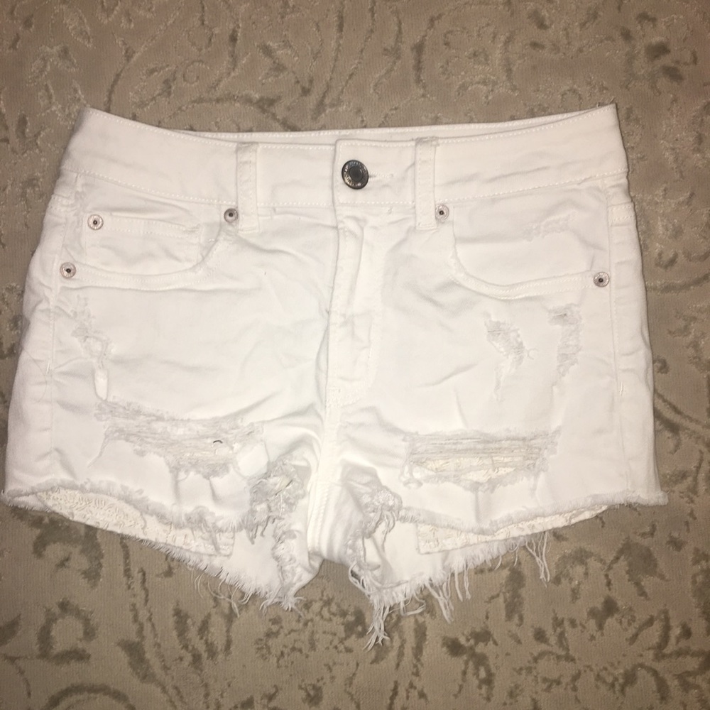 AE White Distressed Shorts with Detail Underlay